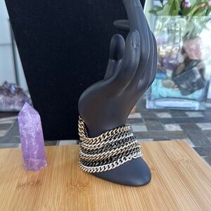 Sheng Tong Leather Snap Bracelet with multi colored chains